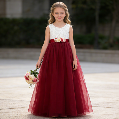 Custom Tulle Flower Girl Dresses, Lace Wedding Girl Dress with Floral, Wedding Flower Girl Gown, Girls Pageant Gown,Party Dresses