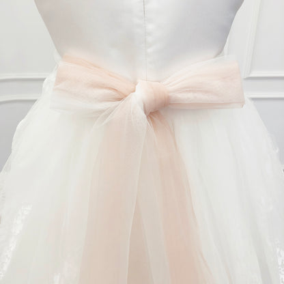 Custom Flower Girl Dresses| White Lace Tulle Flower Girl Dress| Wedding Girl Dress with Sash| 1st Communion Dresses| Birthday Party Dresses