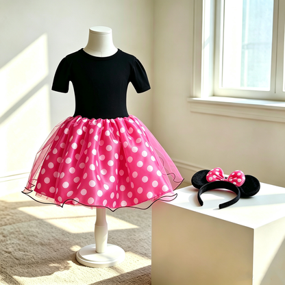 Mouse Inspired Dress, Mouse Ears Headband, ToddlerDress,Tutu Dress,1st Birthday Dress,Baby Girl Mouse Outfits, Girl Birthday Party Dress