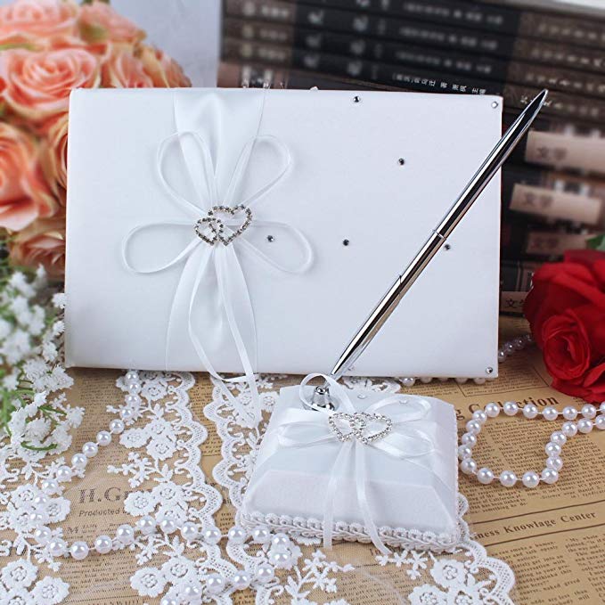 Wedding Guest Book With Pen Holder Sets Satin Bows For Party Decorations