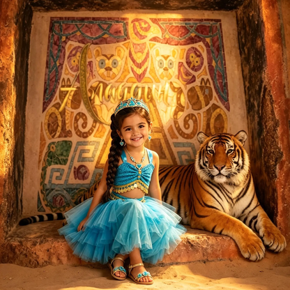Baby Jasmine Dress,Jasmine Costume for Toddler, First Birthday Dress for Girls,Princess Jasmine Birthday Outfit,Blue Princess Dress