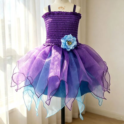 Girls Purple Blue Fairy Costume Set, Summer Girl fairy Dress,2 Piece Tutu Outfit,Kids Halloween Cosplay, Birthday Party Dress Up