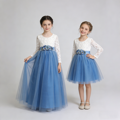 Personalized Rustic Tulle Flower Girl Dresses, Lace Flower Girl Dresses with Sash,Boho Wedding Flower Girl,Junior Bridesmaid, Birthday Dress