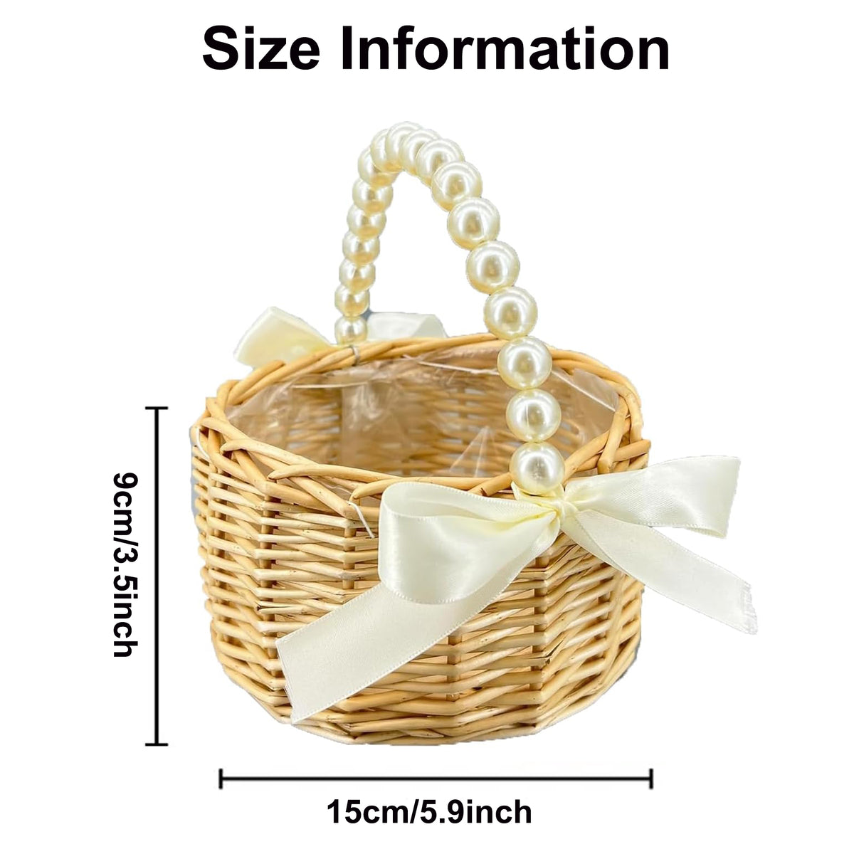 Wicker Rattan Flower Girl Baskets | Pearl Handle Flower Basket | Rustic Wedding Basket for Flower Girls,Picnic, Easter Basket and Parties