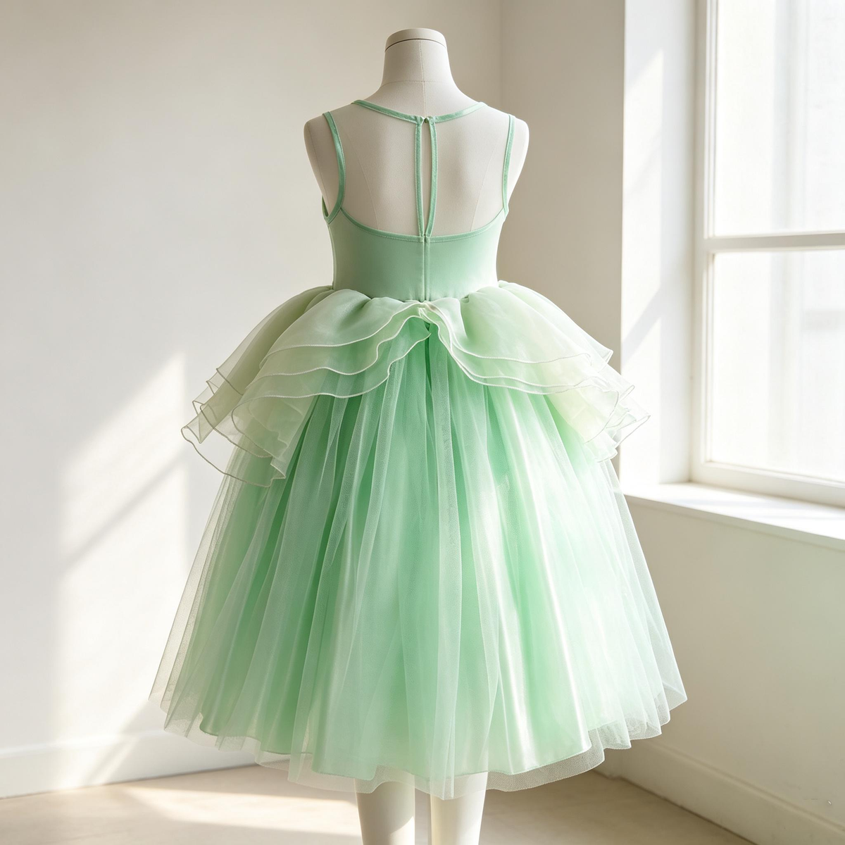 Green Floral Girls Tulle Dress, Tiana Fairy Princess Costume, Sleeveless Flower Girl Dress , Birthday Party Photoshoot Dress for Kids