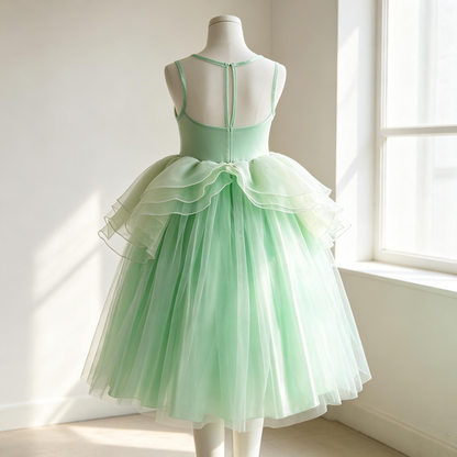 Green Floral Girls Tulle Dress, Tiana Fairy Princess Costume, Sleeveless Flower Girl Dress , Birthday Party Photoshoot Dress for Kids