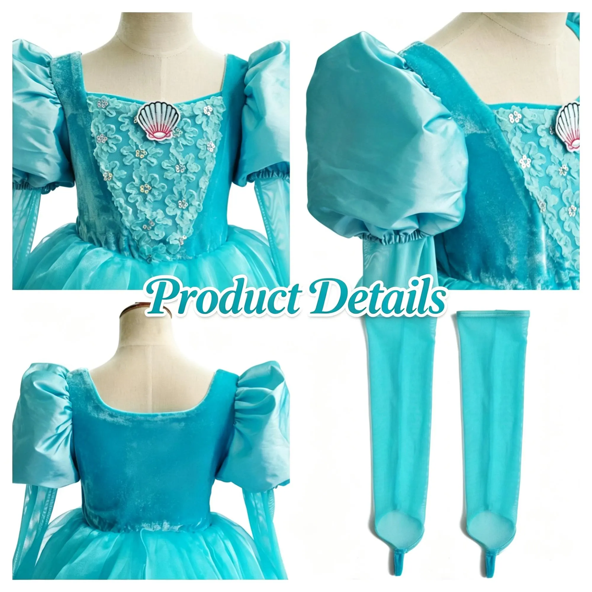 Ariel Little Mermaid Princess Costume Dress,Kids Tulle Ball Gown,Girls Cosplay Halloween,Birthday Party Outfit