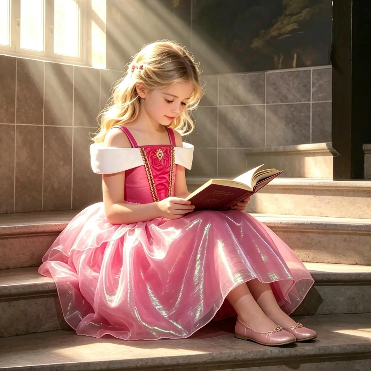 Princess Aurora Inspired Pink Ball Gown for Girls, Sleeping Beauty Costume,Aurora Costume,Elegant Princess Ballgown for Girls