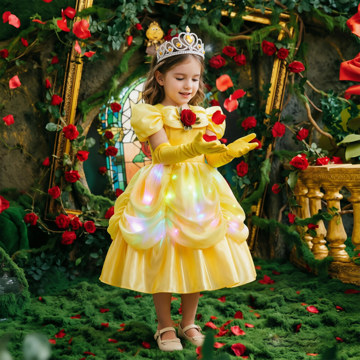 Light up Belle Princess Inspired Dress, Beauty and the Beast Outfit, Kids Princess Gown for Birthday Party, Halloween Cosplay