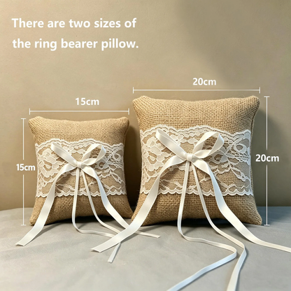 Burlap Lace Flower Girl Basket and Ring Bearer Pillow Set, Rustic Boho Wedding Accessories