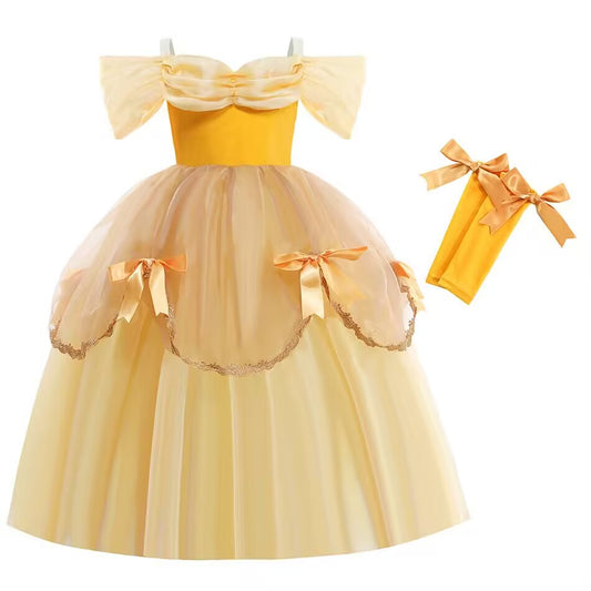 Belle Dress Princess Costume Yellow Party Fancy Gowns Halloween Cosplay Dress up