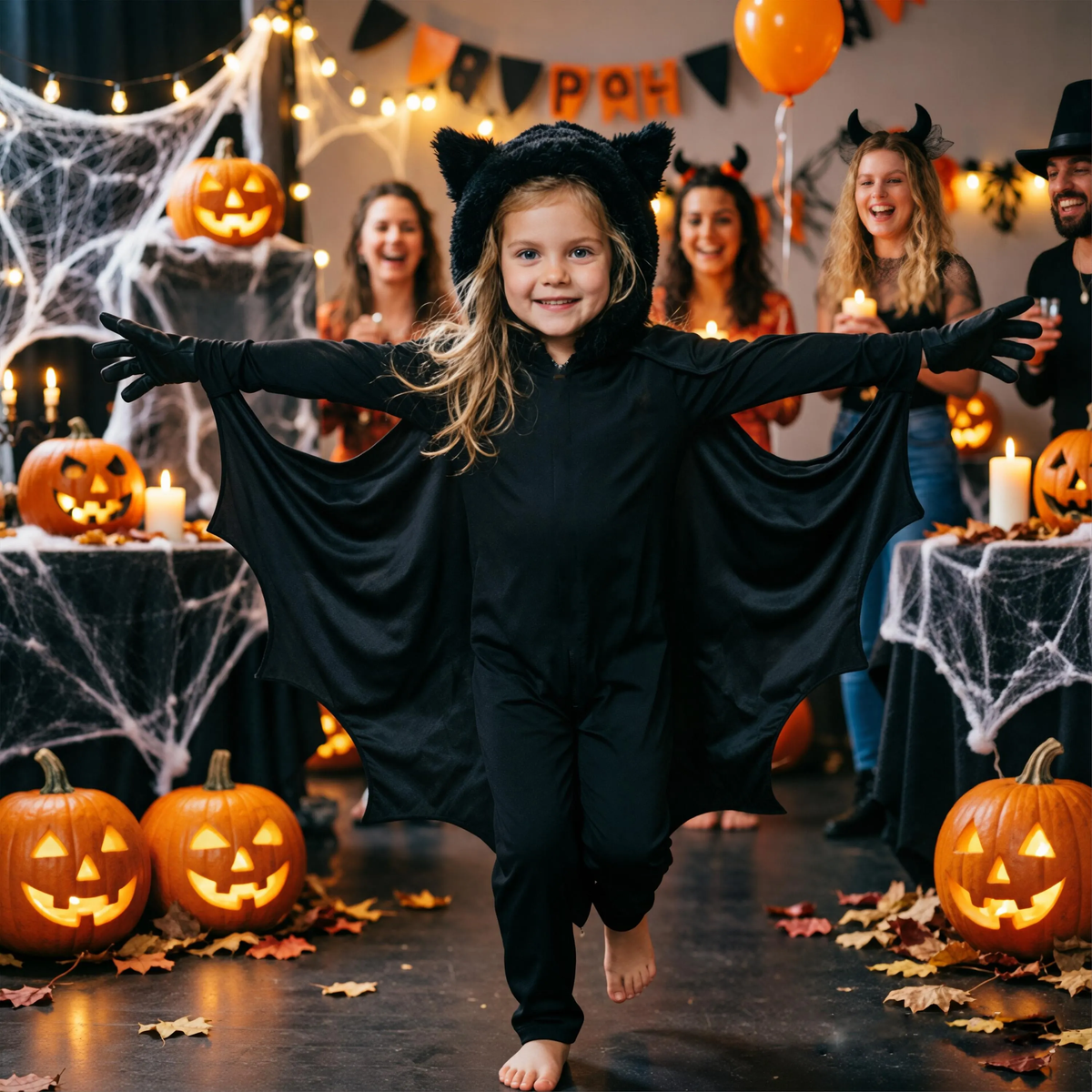 Personalized Kids Bat Halloween Costume | Custom Name Bat Jumpsuit with Fur Hood & Wings, Toddler Halloween Outfit, Trick or Treat Costume