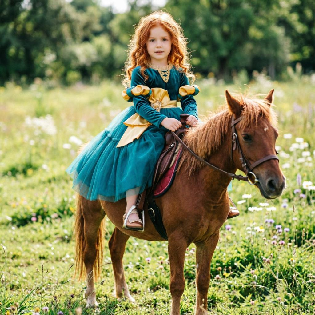 Girls Merida Princess Costume, Teal Velvet Tulle Party Dress, Kids Halloween Cosplay Outfit, Birthday Fancy Gown For Little Girls