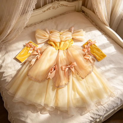 Light up Princess Belle Costume, Beauty and the Beast Yellow Gown, LED Princess Belle Dress, Flower Girl Dress, Fairy Tale Dress,Princess Party Dress up