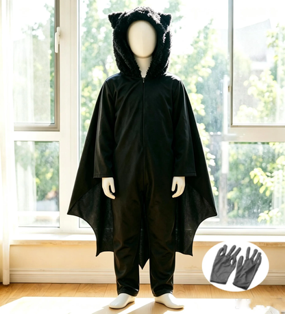 Personalized Kids Bat Halloween Costume | Custom Name Bat Jumpsuit with Fur Hood & Wings, Toddler Halloween Outfit, Trick or Treat Costume