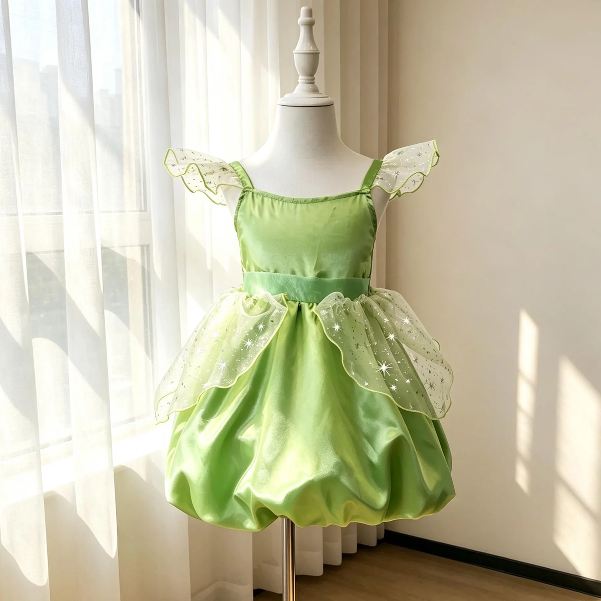 Tinker Bell Bubble Fairy Dress for Girls, Green Fairy Princess Dress, Kids Cosplay Outfit for Birthday Halloween Photoshoot