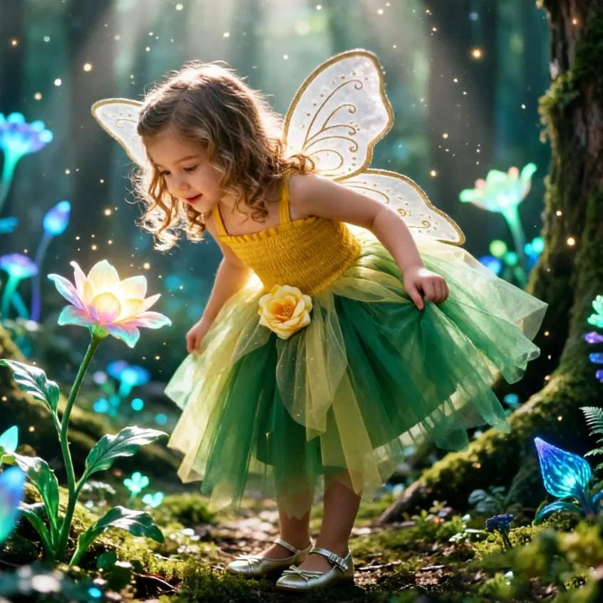Fairy Tinkerbell Tutu Dress for Girls, Green Yellow Princess Costume, Birthday Party Dress, Halloween Cosplay Outfit, Photo Prop Dress