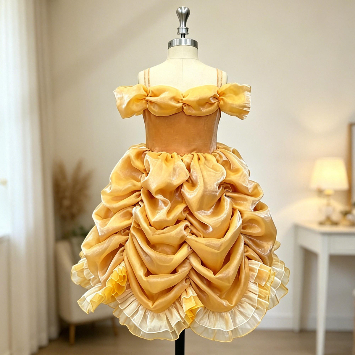 Girls Belle Princess Dress, Beauty and the Beast Pageant Dress for Girls,Off-Shoulder Tulle Costume,Disney Princess Party Wear