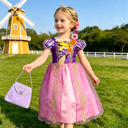 Girl Rapunzel Cosplay Tangled Dress, Girls Princess Birthday Party Gown, Kids Fairy Tale Partywear,Princess party gown