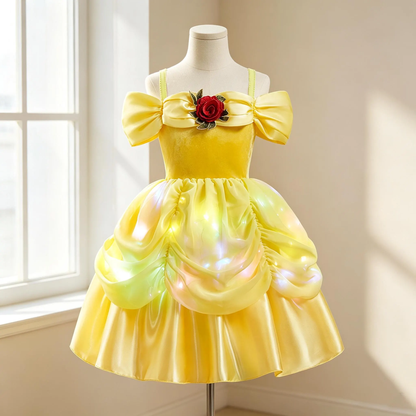 Light up Belle Princess Inspired Dress, Beauty and the Beast Outfit, Kids Princess Gown for Birthday Party, Halloween Cosplay