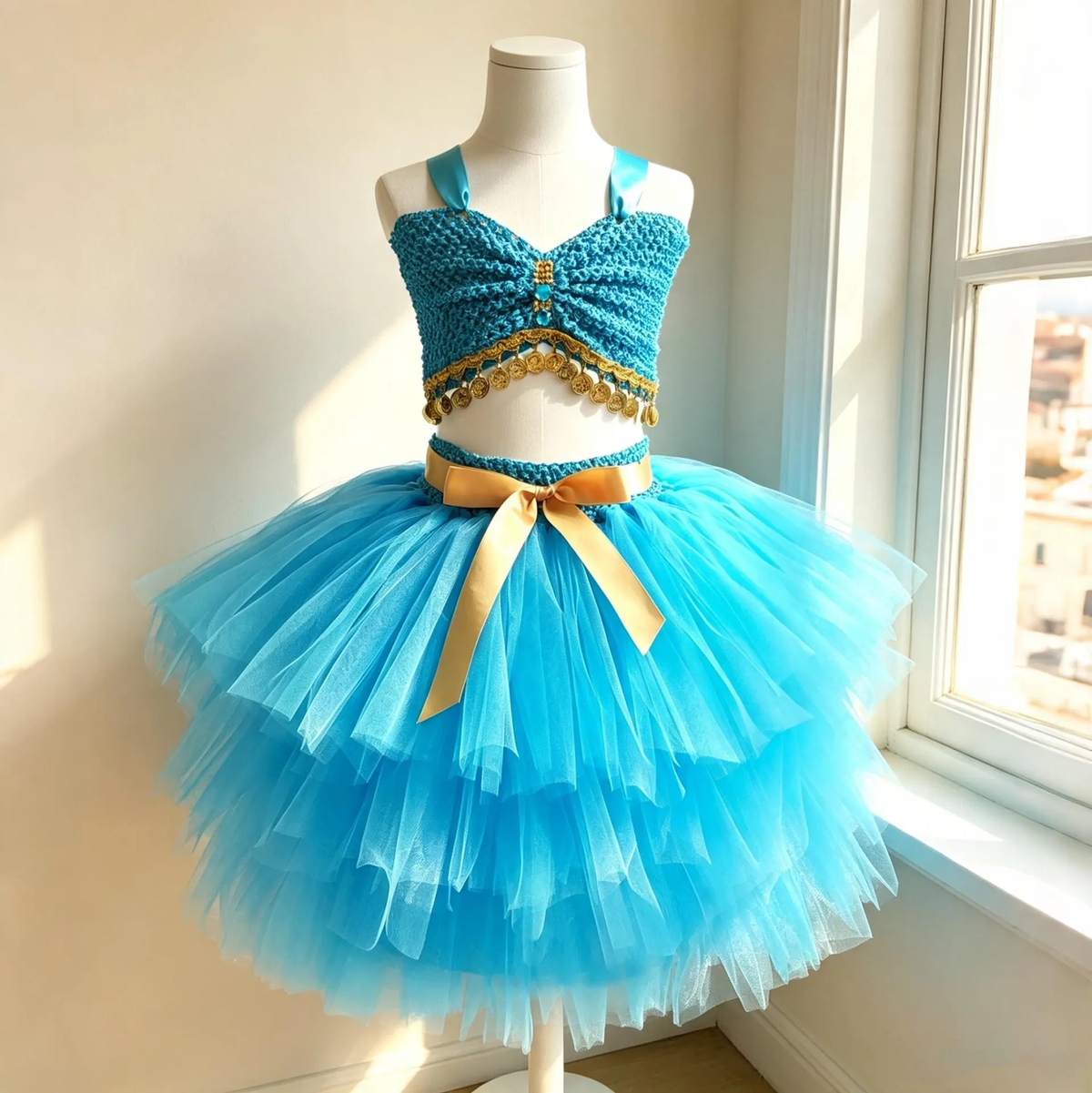 Baby Jasmine Dress,Jasmine Costume for Toddler, First Birthday Dress for Girls,Princess Jasmine Birthday Outfit,Blue Princess Dress