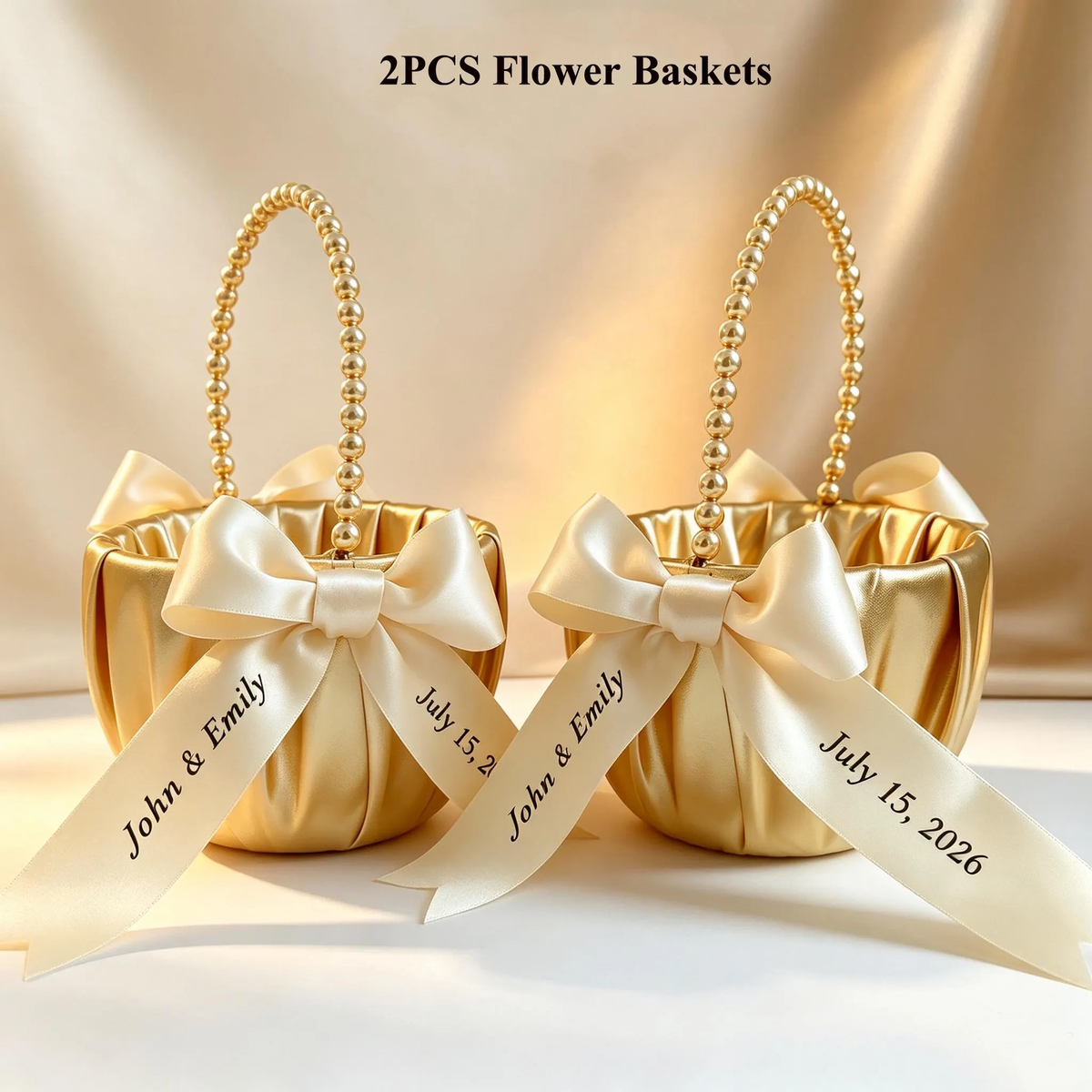 Custom Wedding Baskets,Pearl Handle Flower Girl Basket,Ring Bearer Pillow, Ring Holder,Personalised Ribbon,Name on Ribbon, Wine Glass Ribbon