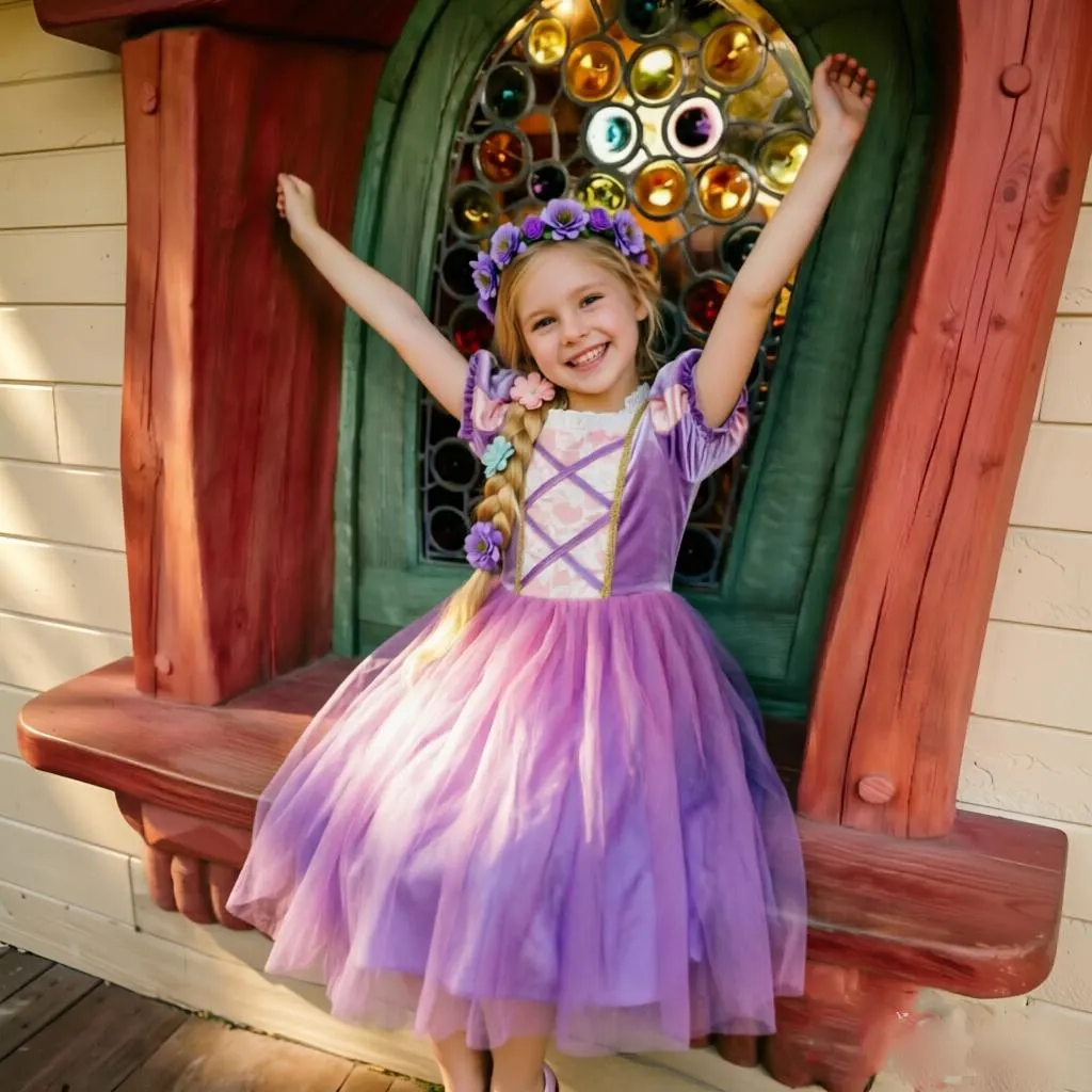 Light up Princess Rapunzel Inspired Tulle Dress,Rapunzel Costume,Kids Velvet Tulle Gown, Birthday Party Halloween Fairy Tale Costume for Girls