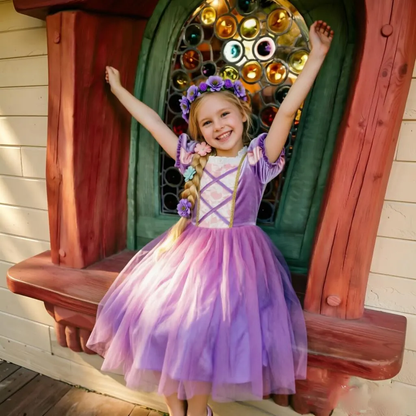 Light up Princess Rapunzel Inspired Tulle Dress,Rapunzel Costume,Kids Velvet Tulle Gown, Birthday Party Halloween Fairy Tale Costume for Girls