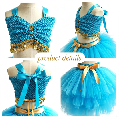 Baby Jasmine Dress,Jasmine Costume for Toddler, First Birthday Dress for Girls,Princess Jasmine Birthday Outfit,Blue Princess Dress