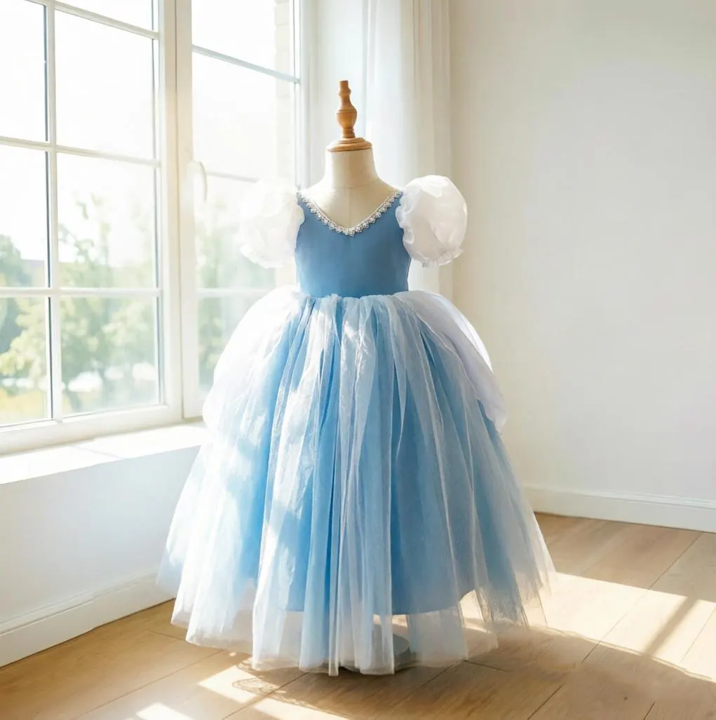 Cinderella Princess Dress for Girls , Blue Tulle Ball Gown ,Birthday Outfit, Flower Girl Dress, Halloween Costume ,Kids Fairy Tale Dress