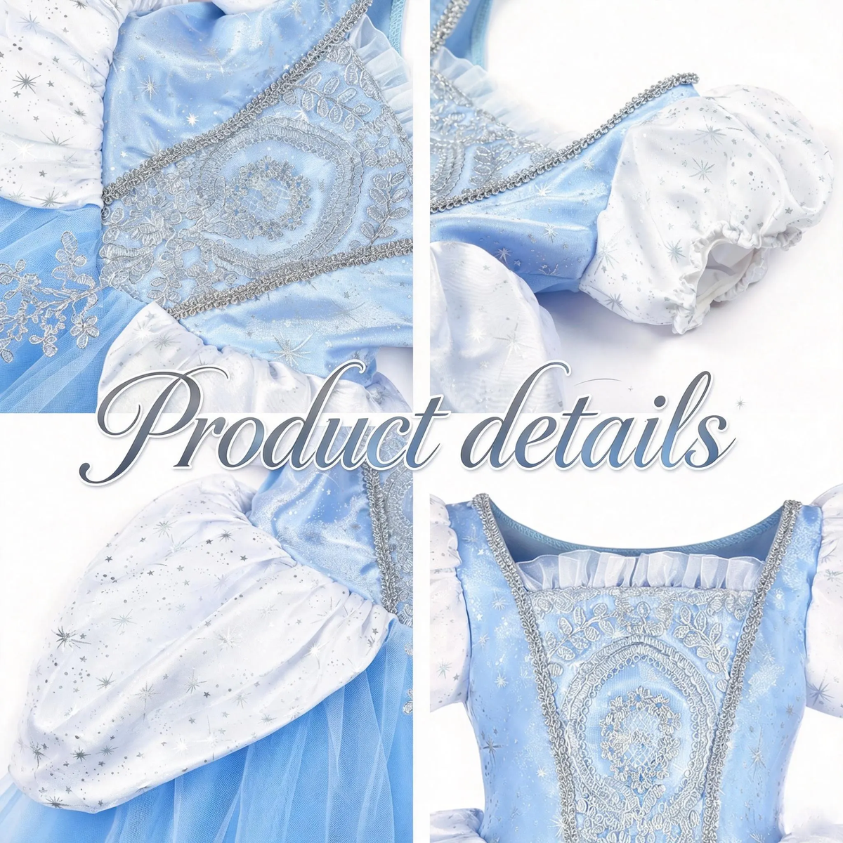 Light Up Cinderella Inspired Dress for Girls,Blue Tulle Puff Sleeve Gown, Birthday Party Dress, Halloween Cosplay Outfit for Toddler Kids