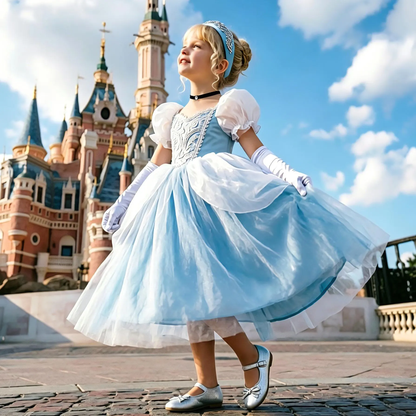 Cinderella Princess Dress for Girls , Blue Tulle Ball Gown ,Birthday Outfit, Flower Girl Dress, Halloween Costume ,Kids Fairy Tale Dress