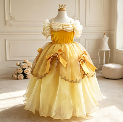 Light up Princess Belle Costume, Beauty and the Beast Yellow Gown, LED Princess Belle Dress, Flower Girl Dress, Fairy Tale Dress,Princess Party Dress up