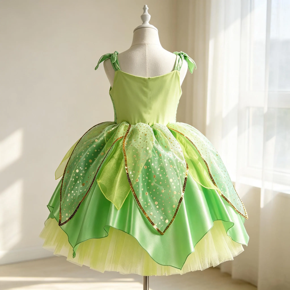 Girls Green Fairy Princess Dress,Girl Tinkerbell Dress,Kids Halloween Party Outfit, Flower Fairy Tutu Dress for Cosplay Birthday