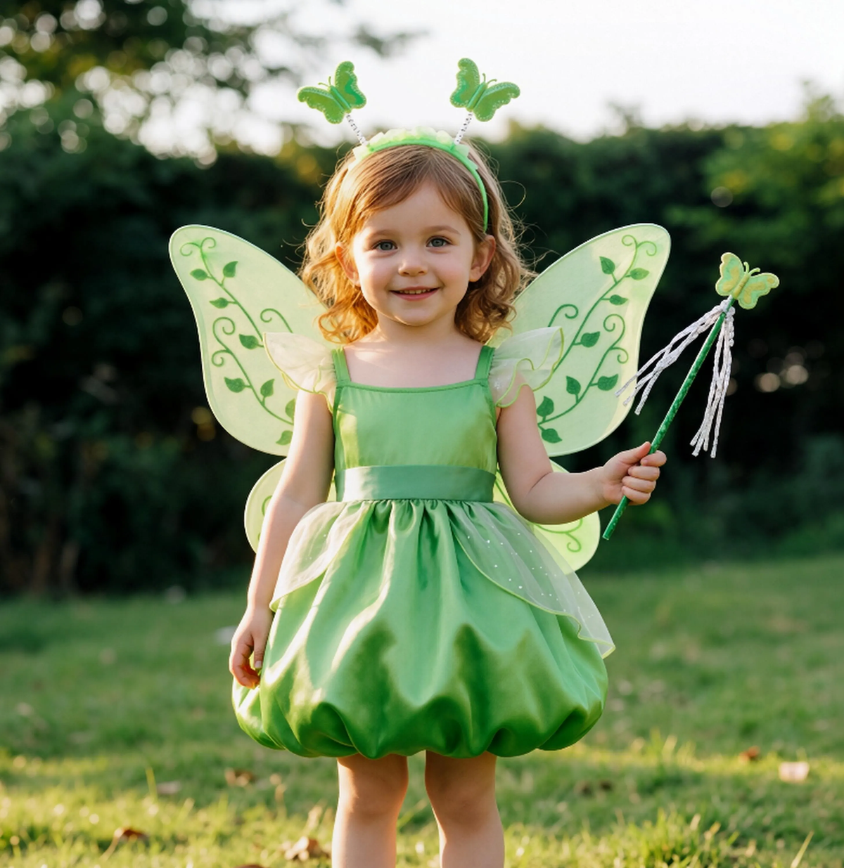 Tinker Bell Bubble Fairy Dress for Girls, Green Fairy Princess Dress, Kids Cosplay Outfit for Birthday Halloween Photoshoot