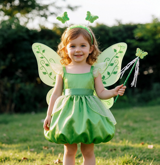 Tinker Bell Bubble Fairy Dress for Girls, Green Fairy Princess Dress, Kids Cosplay Outfit for Birthday Halloween Photoshoot