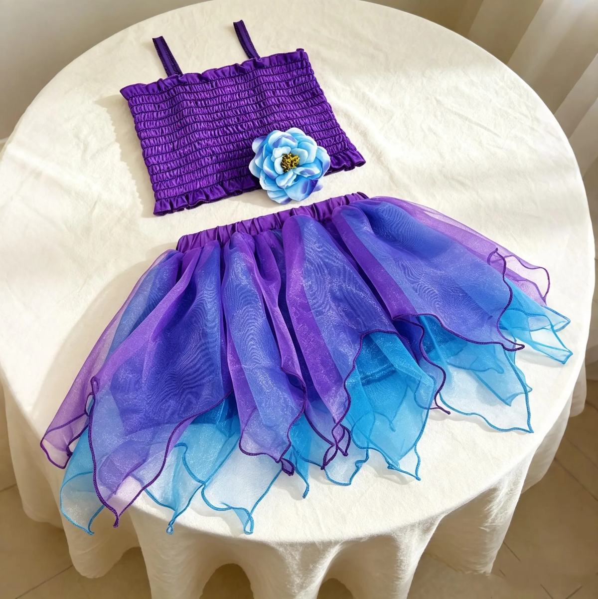 Girls Purple Blue Fairy Costume Set, Summer Girl fairy Dress,2 Piece Tutu Outfit,Kids Halloween Cosplay, Birthday Party Dress Up