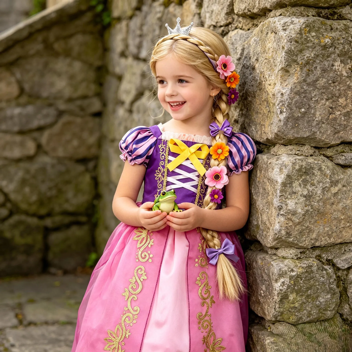 Girl Rapunzel Cosplay Tangled Dress, Girls Princess Birthday Party Gown, Kids Fairy Tale Partywear,Princess party gown