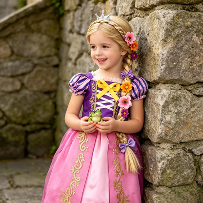 Girl Rapunzel Cosplay Tangled Dress, Girls Princess Birthday Party Gown, Kids Fairy Tale Partywear,Princess party gown