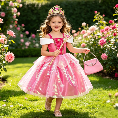 Princess Aurora Inspired Pink Ball Gown for Girls, Sleeping Beauty Costume,Aurora Costume,Elegant Princess Ballgown for Girls