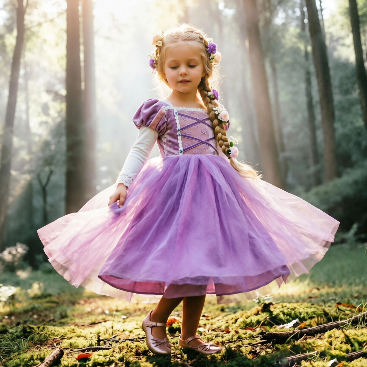 Rapunzel Princess Dress for Girls, Purple Pink Tulle Costume, Kids Halloween Party Gown, Birthday Cosplay Outfit, Princess Fancy Dress