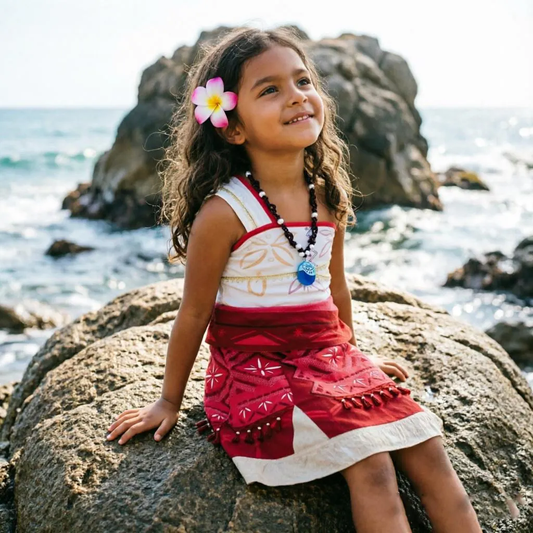 Girl Moana Inspired Dress, One-Shoulder Costume,Girl Summer Party Wear,Moana Toddler Dress,Moana Birthday Dress
