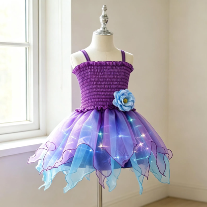 Girls Purple Blue Fairy Costume Set, Summer Girl fairy Dress,2 Piece Tutu Outfit,Kids Halloween Cosplay, Birthday Party Dress Up