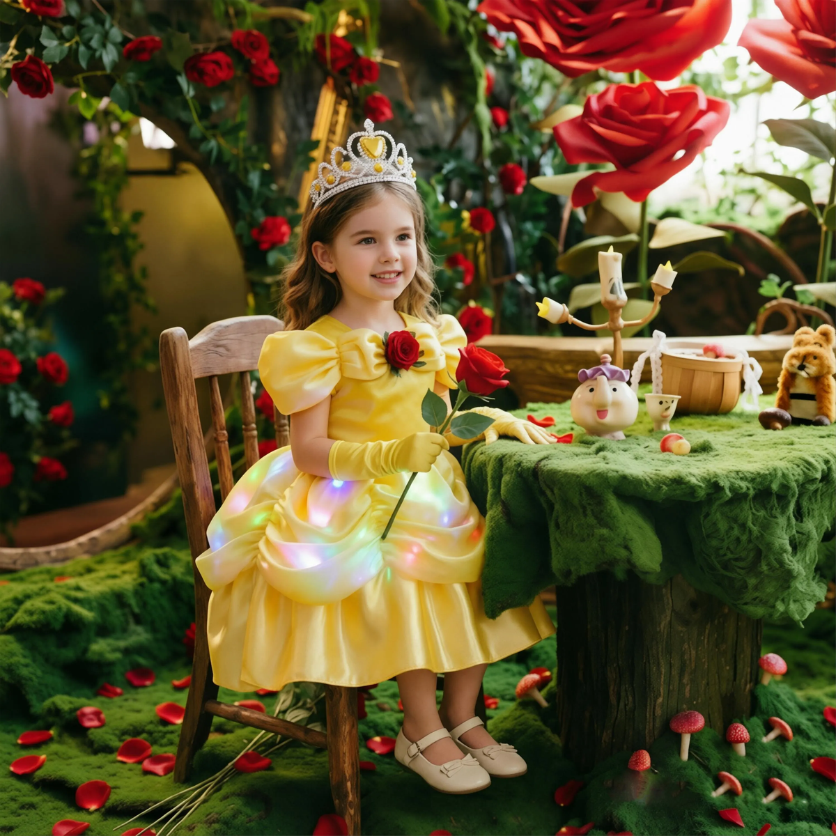 Light up Belle Princess Inspired Dress, Beauty and the Beast Outfit, Kids Princess Gown for Birthday Party, Halloween Cosplay