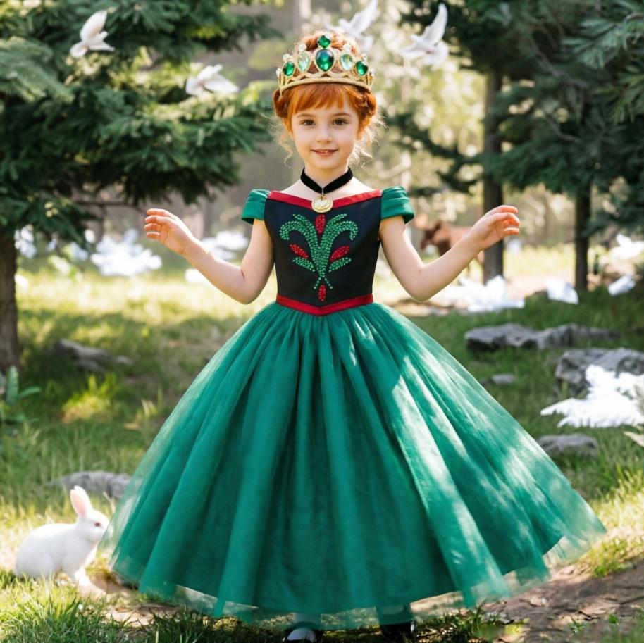 Girl Anna Coronation Dress, Frozen Inspired Princess Gown, Fairy Tale Party Wear,Girl Anna Birthday Outfit