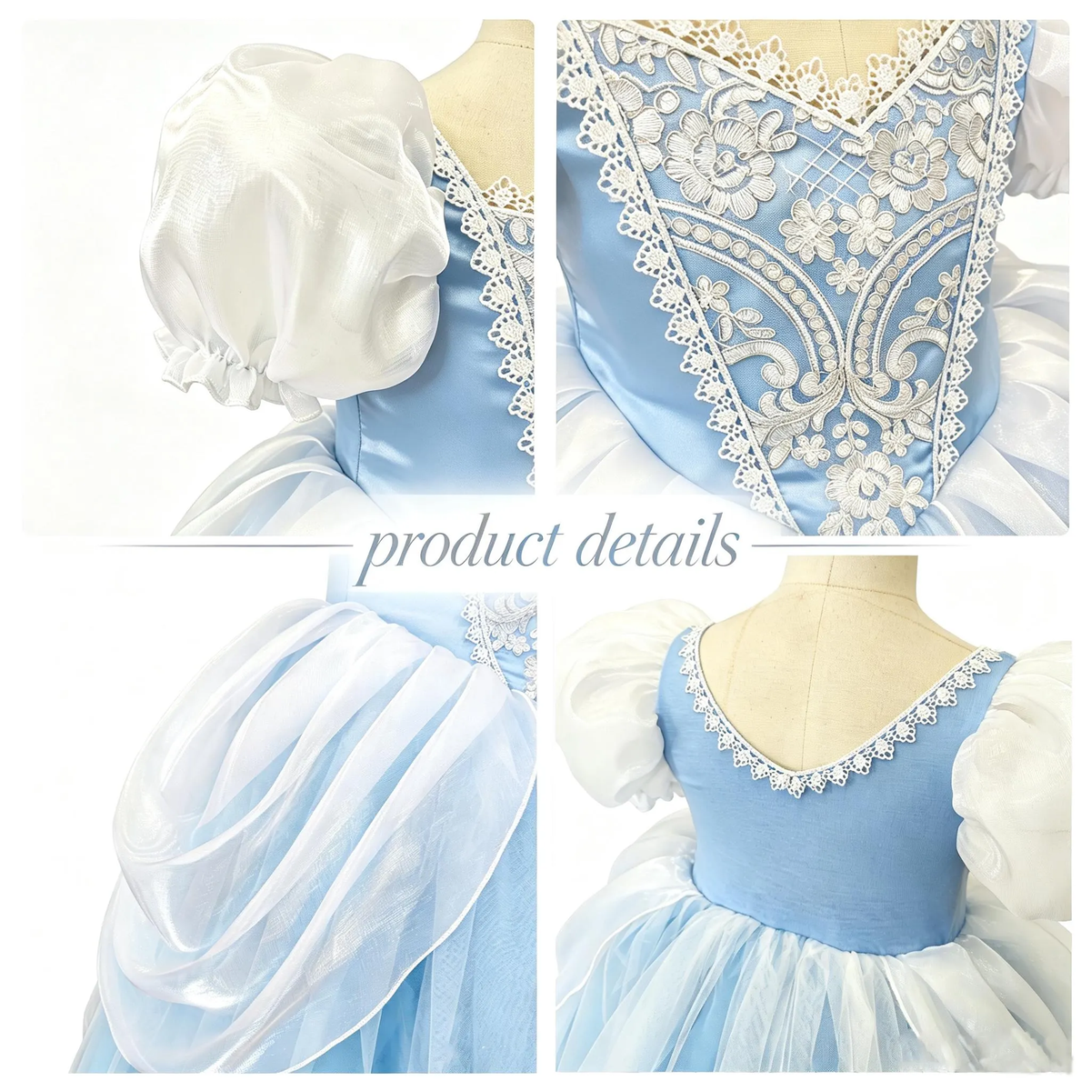 Cinderella Princess Dress for Girls , Blue Tulle Ball Gown ,Birthday Outfit, Flower Girl Dress, Halloween Costume ,Kids Fairy Tale Dress