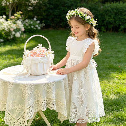 Country Flower Girl Dresses, Ivory Flower Girl, Communion Dress,Christening Dress,Lace Girl Dress, Bohemian Flower Girl,First Holy Communion