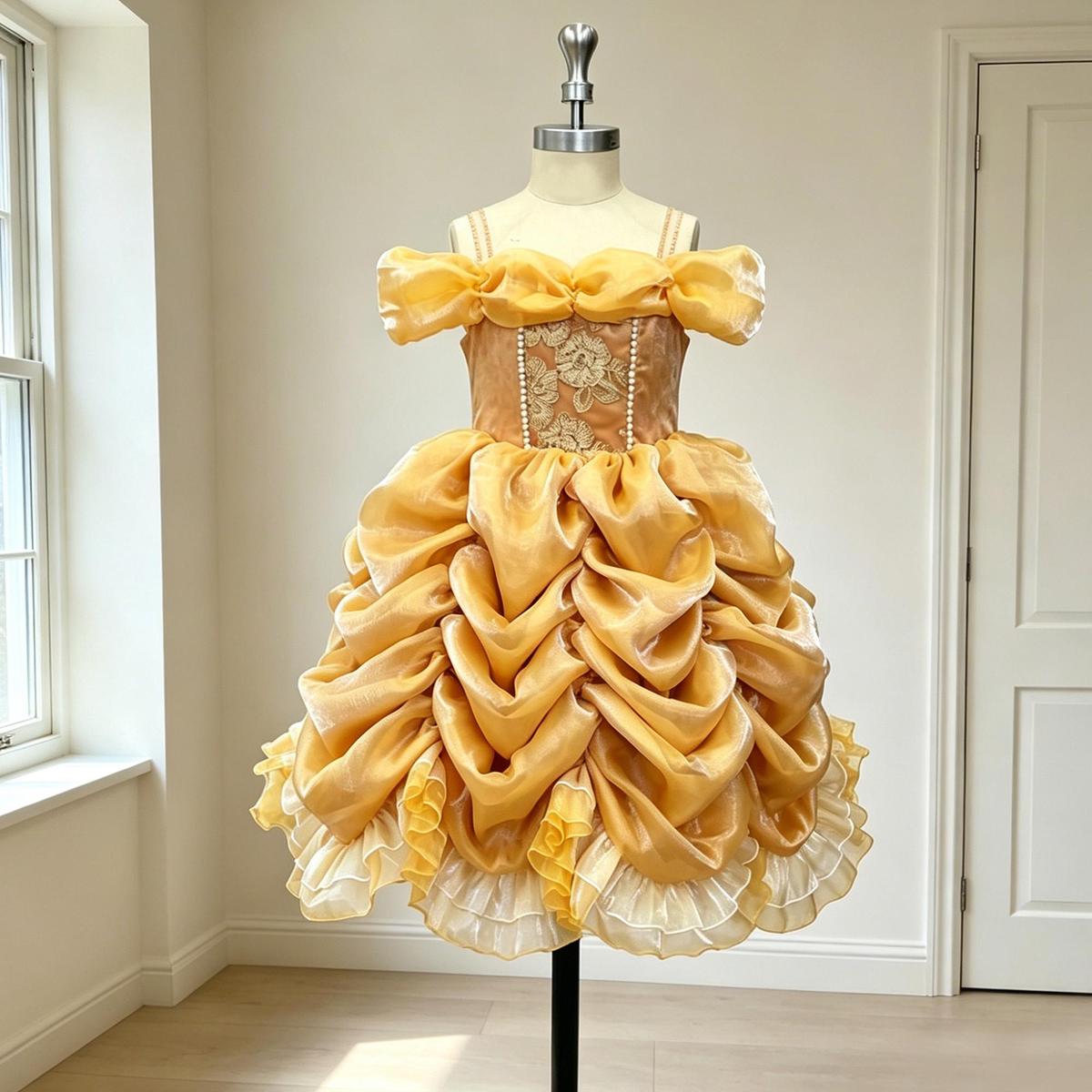 Girls Belle Princess Dress, Beauty and the Beast Pageant Dress for Girls,Off-Shoulder Tulle Costume,Disney Princess Party Wear