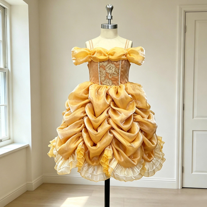 Girls Belle Princess Dress, Beauty and the Beast Pageant Dress for Girls,Off-Shoulder Tulle Costume,Disney Princess Party Wear