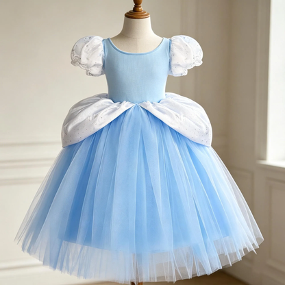 Girls Princess Cinderella Inspired Dress , Kids Cosplay Tulle Gown, Halloween Birthday Costume With Accessories